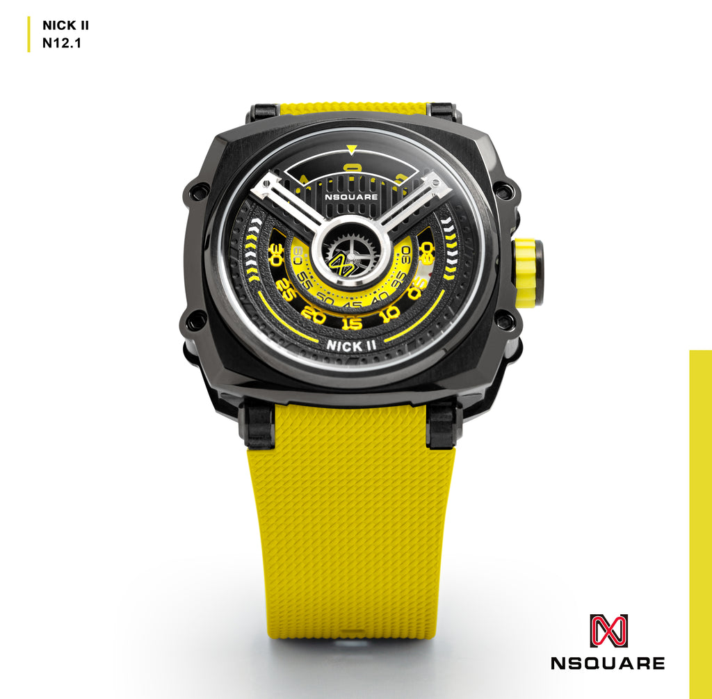 NSQUARE NICK II AUTOMATIC WATCH 45MM N12.1 BLACK/YELLOW/YELLOW |NSQUARE NICK II自動錶 45毫米 N12.1 黑色/黃色/黃色