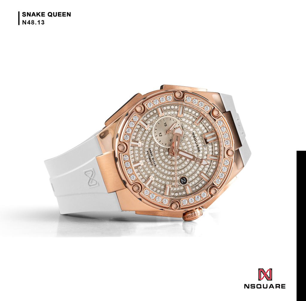 NSquare Dazz Automatic Watch 39mm N48.13 Dazz Rose Gold+White Strap|NSquare Dazz系列 自動錶 39毫米 N48.13 閃亮金+白色錶帶