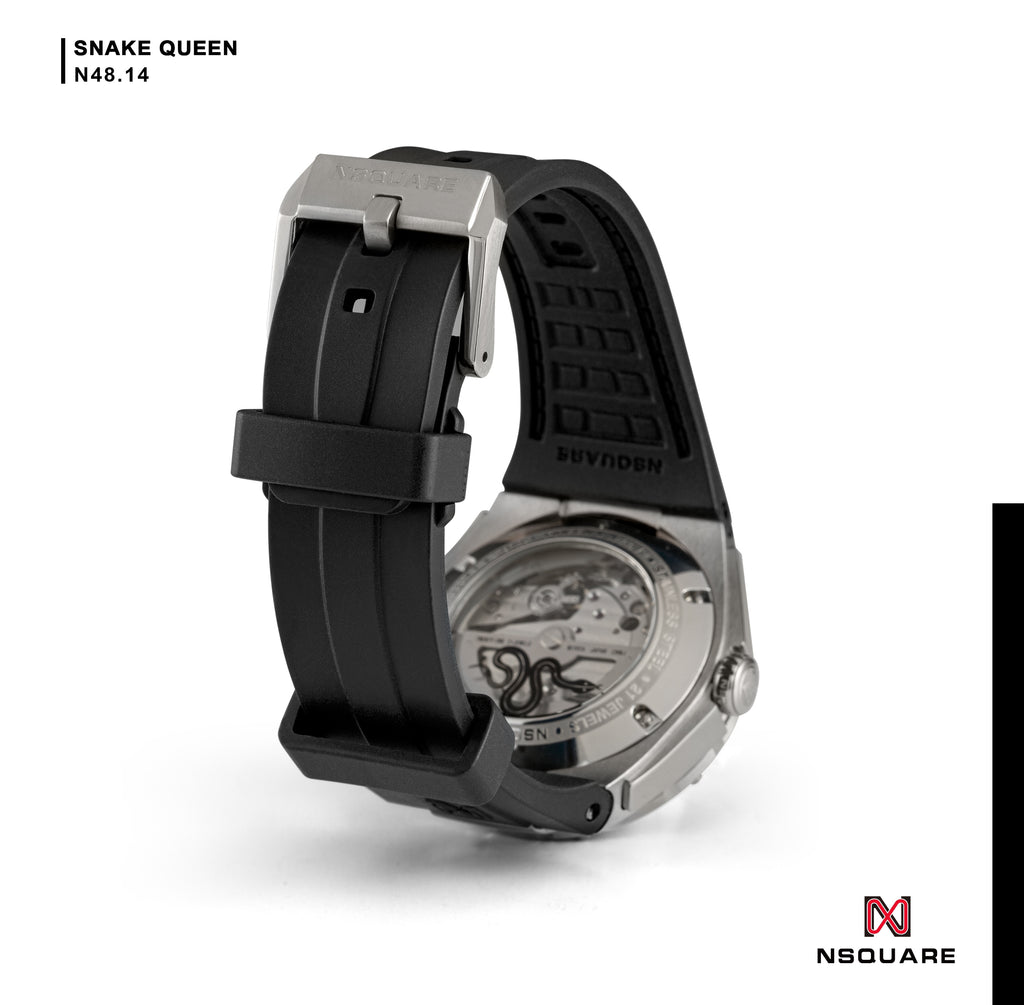 NSquare Dazz Automatic Watch 39mm N48.14 Dazz Steel+Red Strap|NSquare Dazz系列 自動錶 39毫米 N48.14 閃亮鋼+紅色錶帶