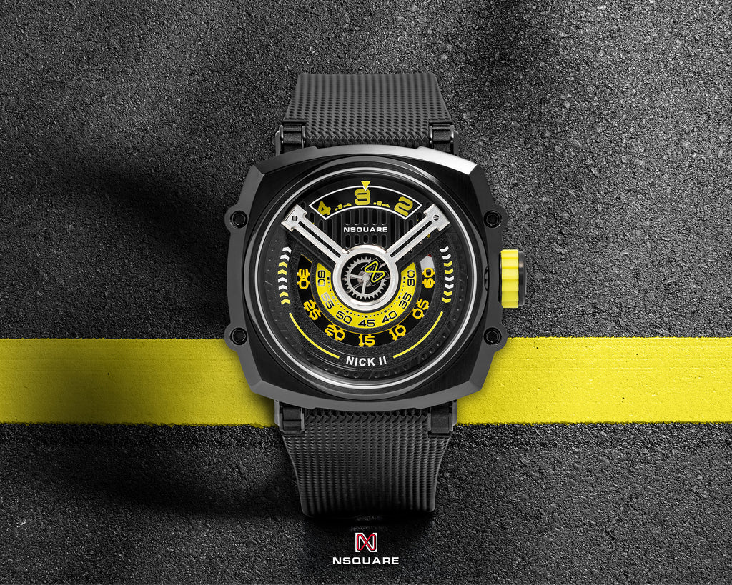 NSQUARE NICK II AUTOMATIC WATCH 45MM N12.1 BLACK/YELLOW |NSQUARE NICK II自動錶 45毫米 N12.1 黑色/黃色